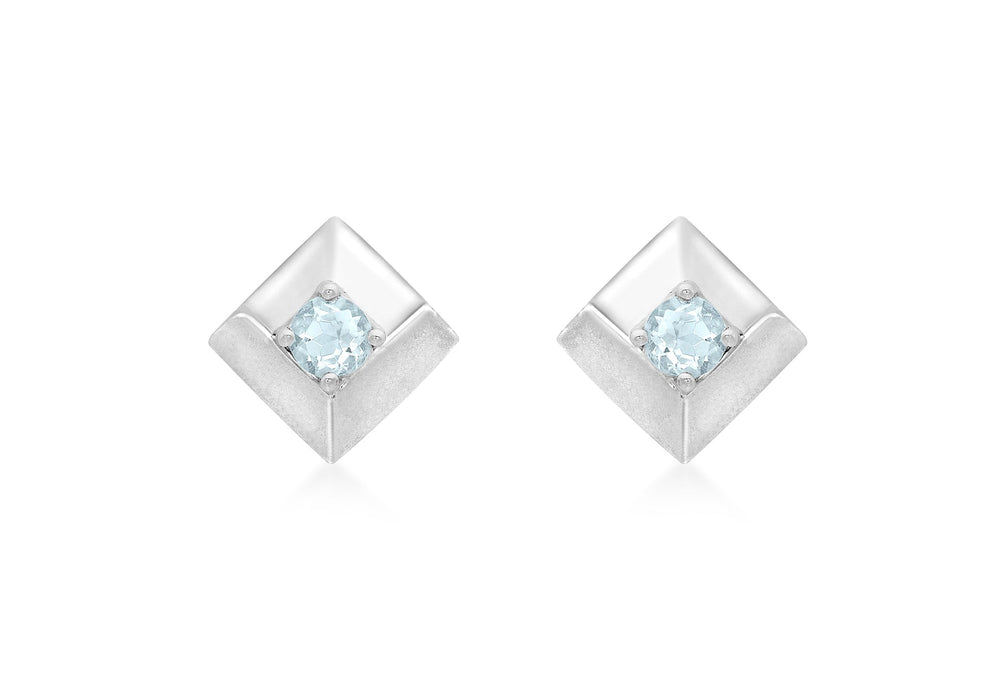 9ct White Gold Blue Topaz Square Stud Earrings