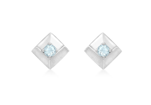 9ct White Gold Blue Topaz Square Stud Earrings