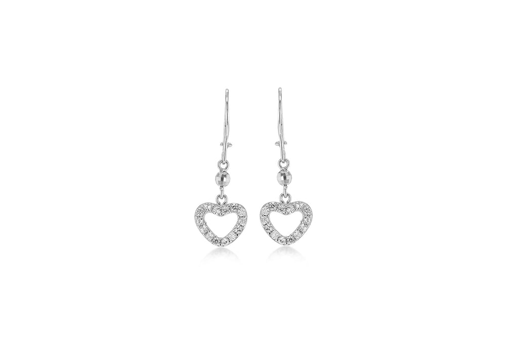 9ct White Gold Zirconia  Heart Drop Earrings