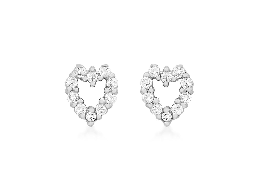 9ct White Gold Zirconia  Heart Stud Earrings