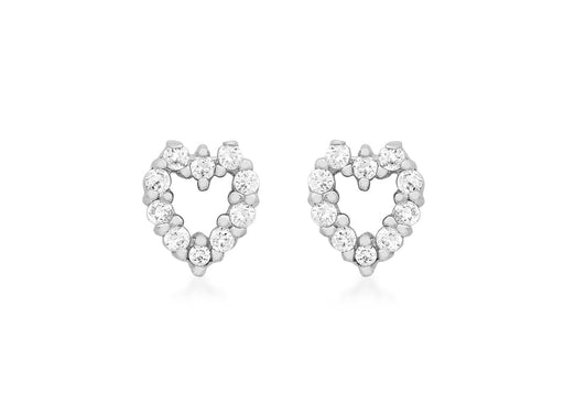 9ct White Gold Zirconia  Heart Stud Earrings