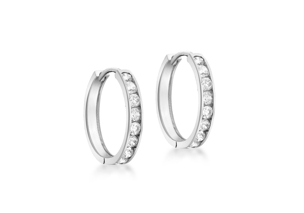 9ct White Gold Zirconia  17mm Huggy Earrings