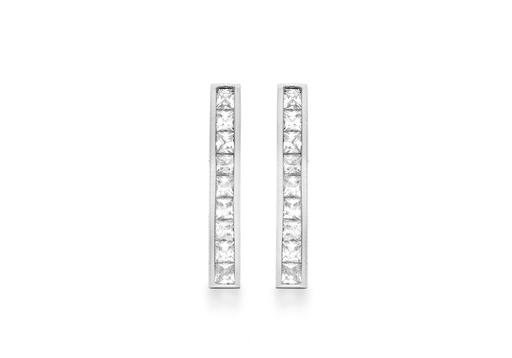 9ct White Gold Zirconia  Bar Drop Earrings