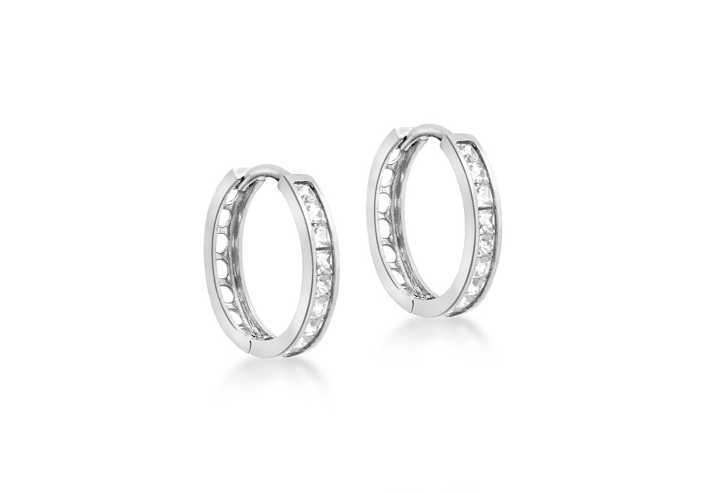 9ct White Gold Zirconia  15mm Huggy Earrings