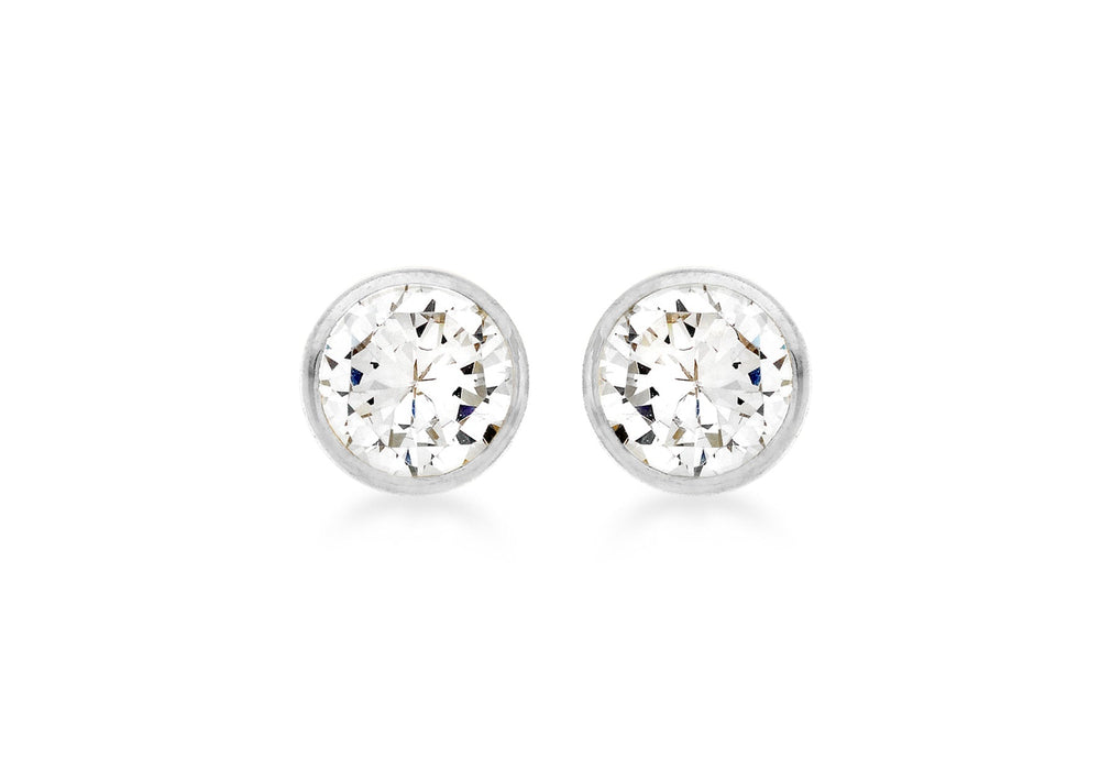 9ct White Gold 4mm Zirconia  Round Stud Earrings