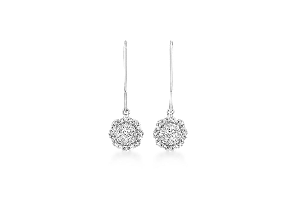 9ct White Gold 0.50ct Diamond Cluster Drop Earrings