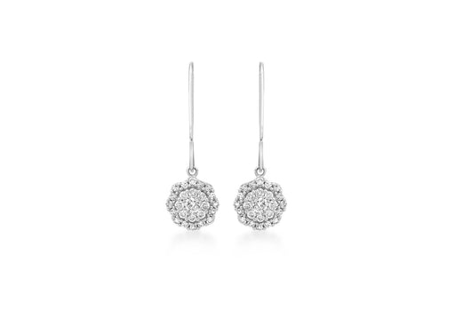 9ct White Gold 0.50ct Diamond Cluster Drop Earrings