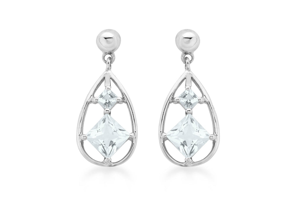 9ct White Gold Aquamarine Drop Earrings