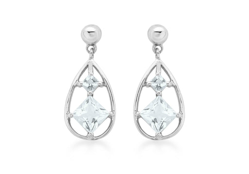 9ct White Gold Aquamarine Drop Earrings