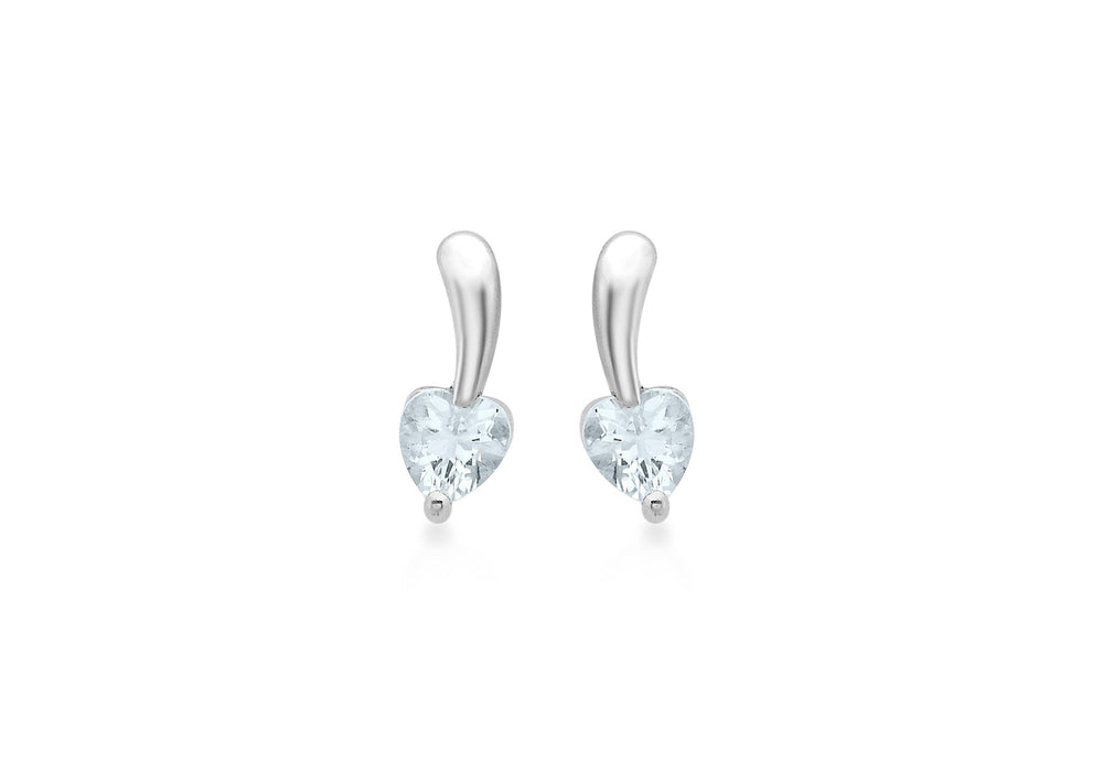 9ct White Gold Aquamarine Heart Drop Earrings