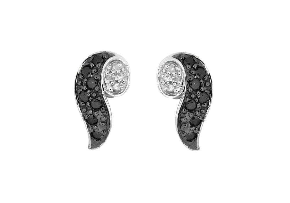 9ct White Gold 0.22t Black and White Diamond Swirl Stud Earrings