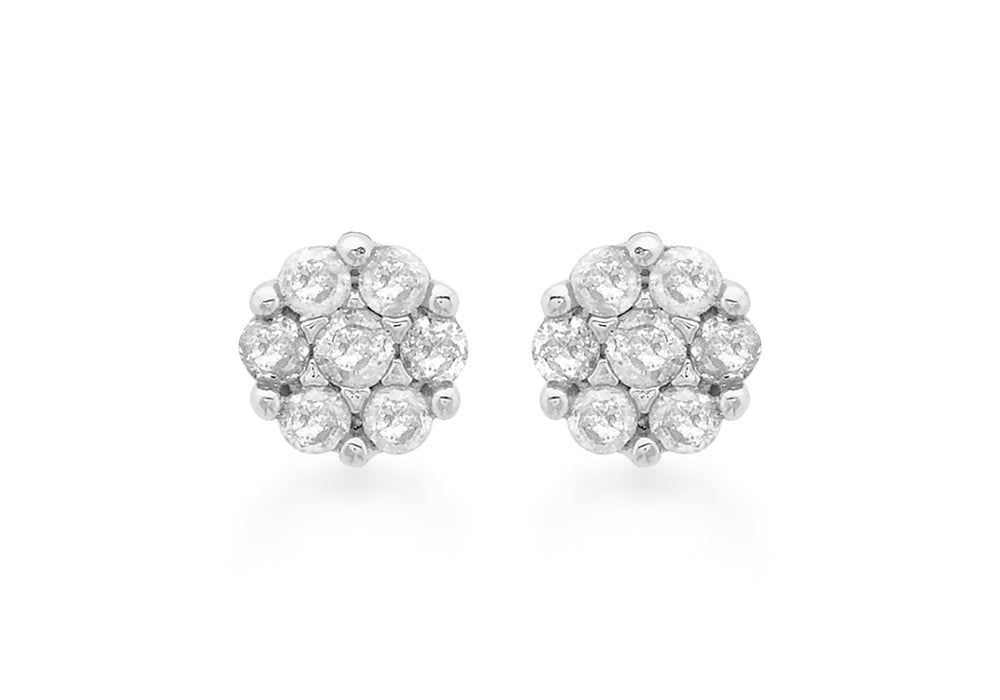 9ct White Gold 0.20t Diamond Cluster 5mm Stud Earrings