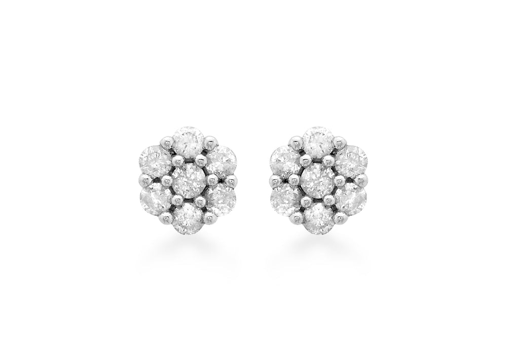 9ct White Gold 0.25t Diamond Cluster 5mm Stud Earrings