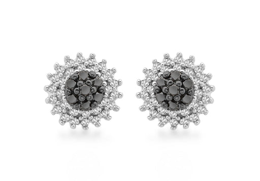 9ct White Gold 0.50ct Black and White Diamond Cluster Stud Earrings