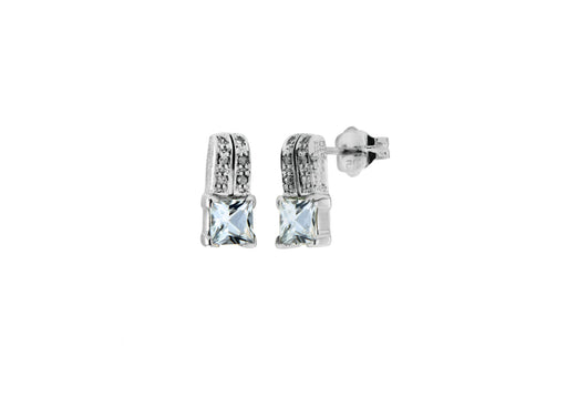 9ct White Gold 0.05t Diamond and Aquamarine Stud Earrings