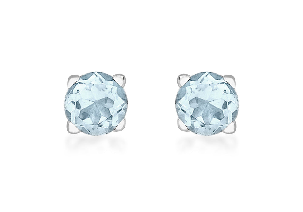 9ct White Gold 1.00t Aquamarine 5mm Round Stud Earrings