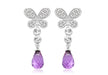 9ct White Gold 0.18ct Diamond Butterfly Amethyst Drop Earrings