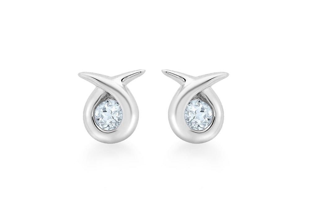 9ct White Gold Aquamarine Kiss Stud Earrings