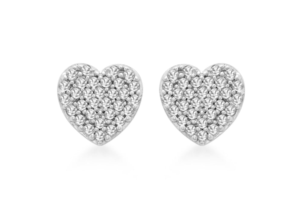 9ct White Gold 0.20t Pave Set Diamond 7mm x 7mm Heart Stud Earrings