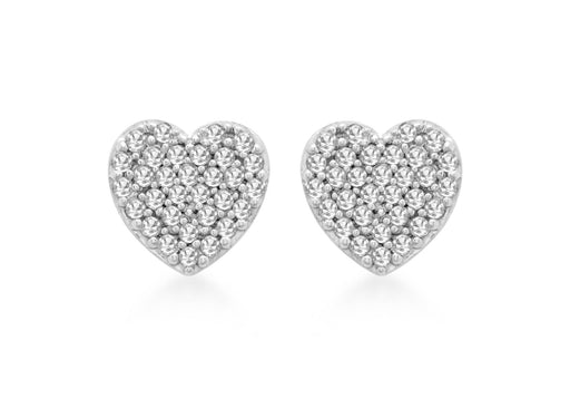 9ct White Gold 0.20t Pave Set Diamond 7mm x 7mm Heart Stud Earrings