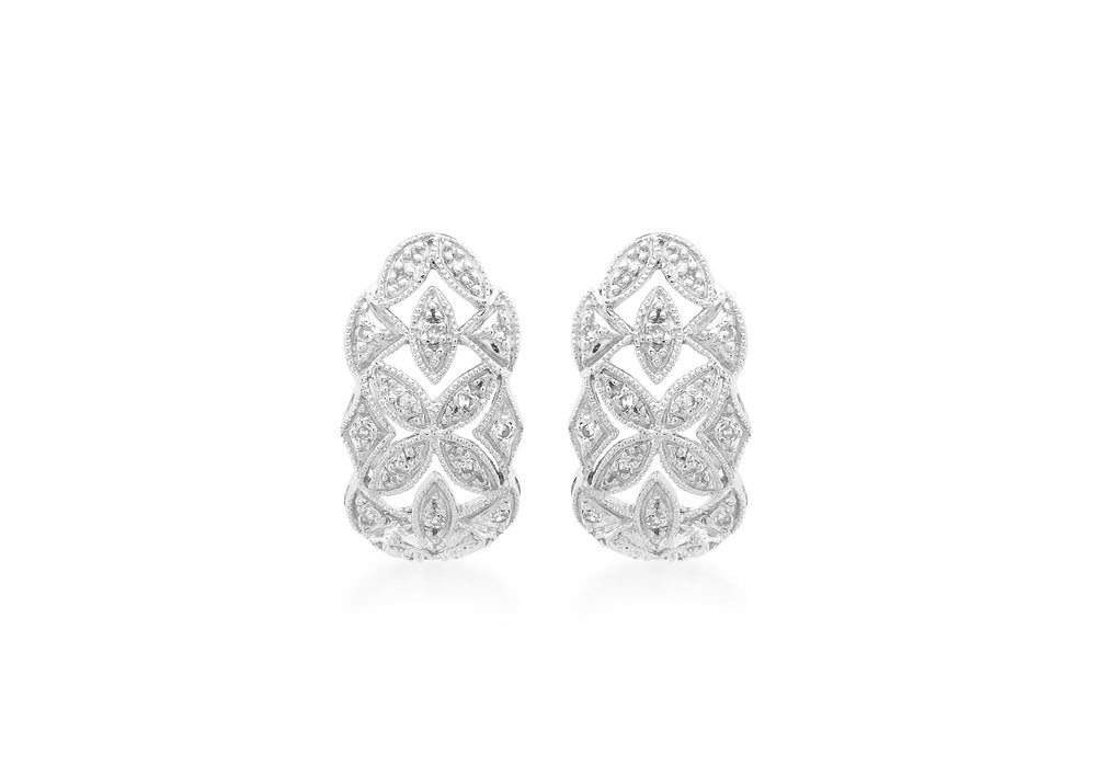 9ct White Gold 0.12t Diamond Filigree Earrings