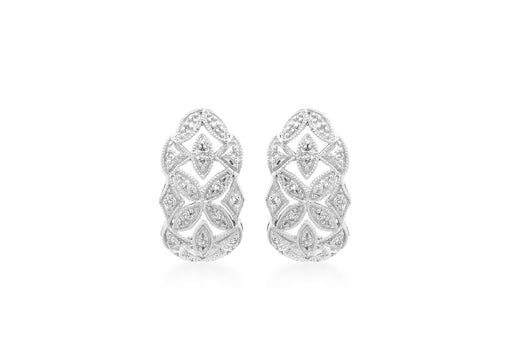 9ct White Gold 0.12t Diamond Filigree Earrings