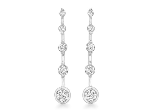 9ct White Gold 0.50ct Graduated Diamond 4mm x 25mm Drop Earrings