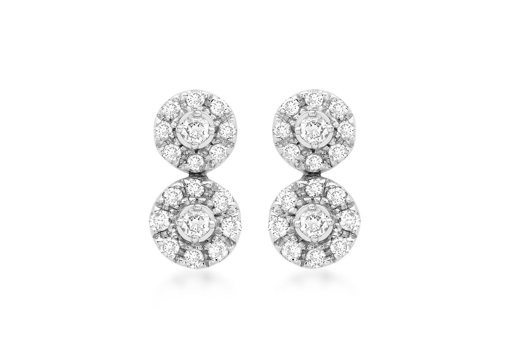 9ct White Gold 0.25t Diamond Cluster Double Drop Earrings