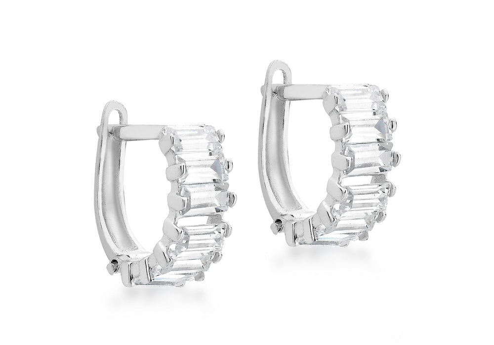 9ct White Gold Zirconia  Baguette Huggy Earrings