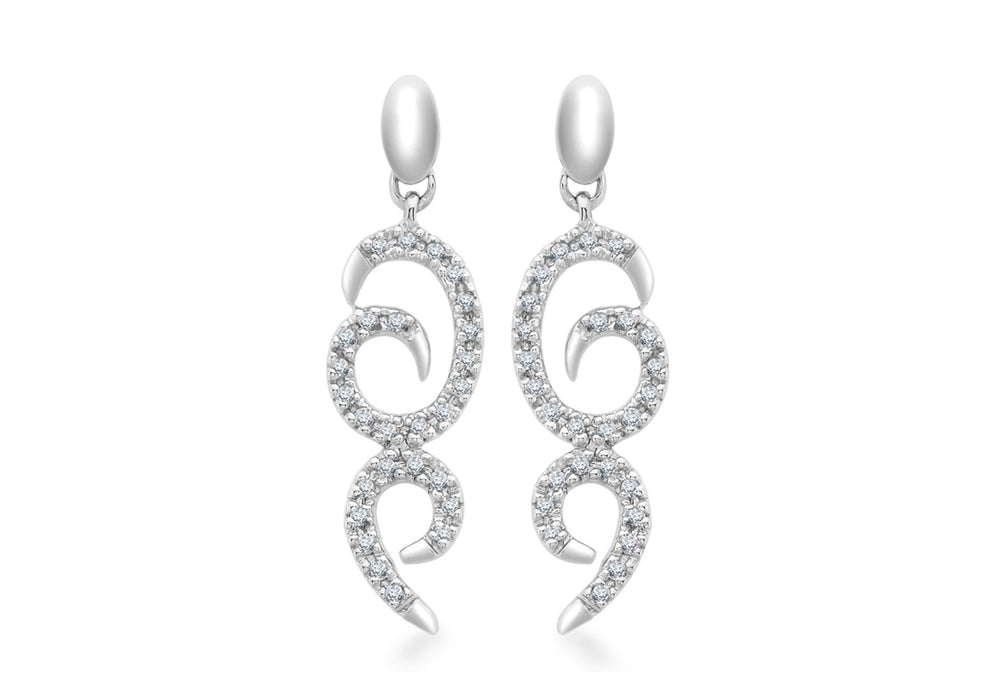 9ct White Gold 0.18ct Diamond Swirl Drop Earrings