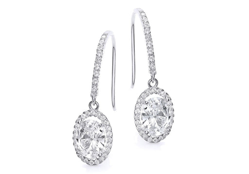 9ct White Gold Oval Zirconia  Drop Earrings