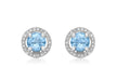 9ct White Gold 0.13t Diamond and Blue Topaz 8mm Round Stud Earrings