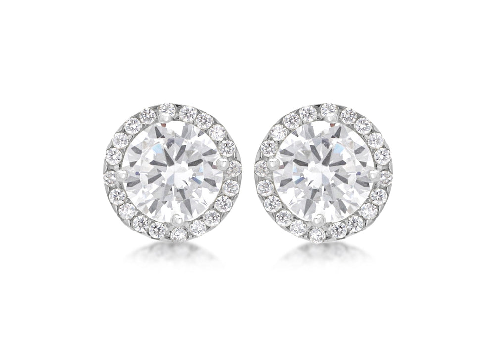 9ct White Gold Round Zirconia  9mm Stud Earrings