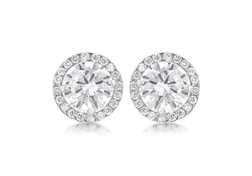 9ct White Gold Round Zirconia  9mm Stud Earrings