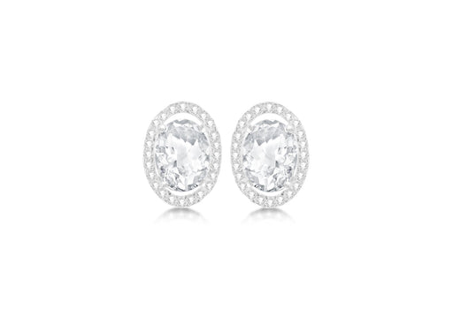 9ct White Gold Oval Zirconia  and Pave Set 9mm x 12mm Stud Earrings