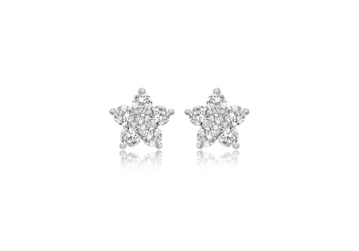 9ct White Gold Zirconia  Cluster Flower Stud Earrings