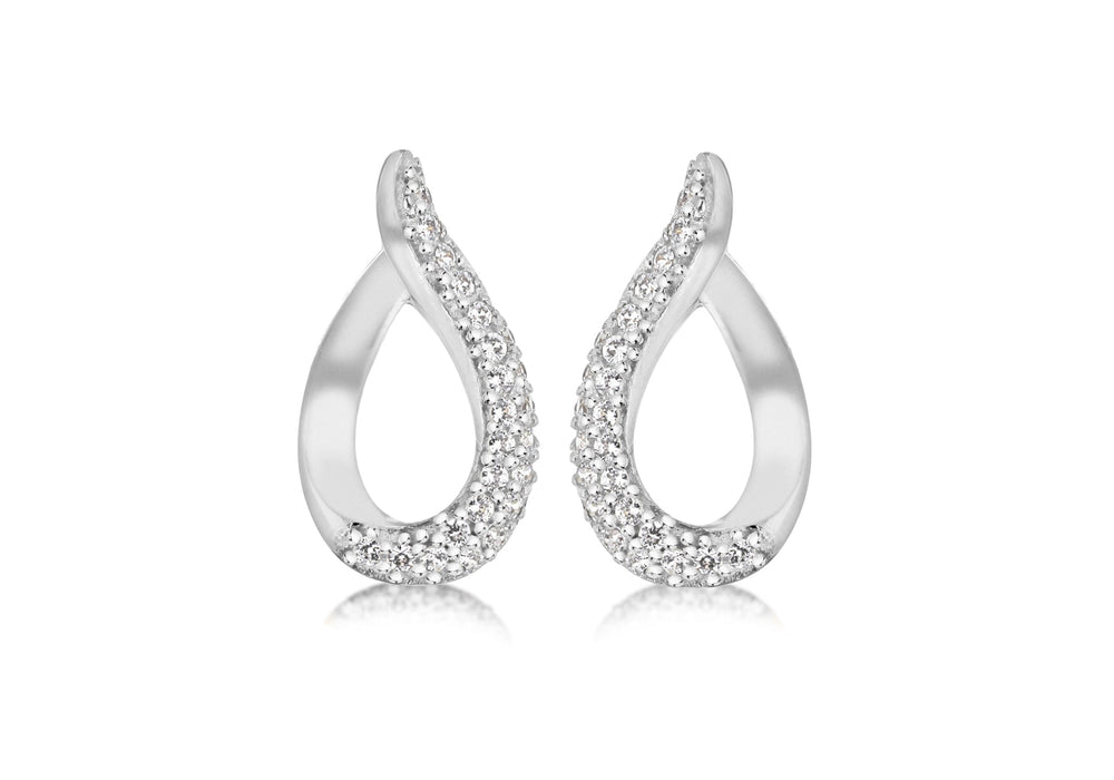 9ct White Gold Zirconia  Teardrop Stud Earrings