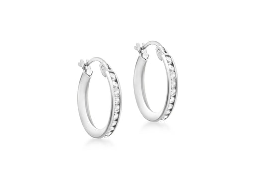 9ct White Gold Zirconia  15mm Creole Earrings