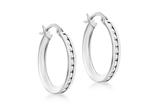 9ct White Gold 21mm Zirconia  Creole Earrings