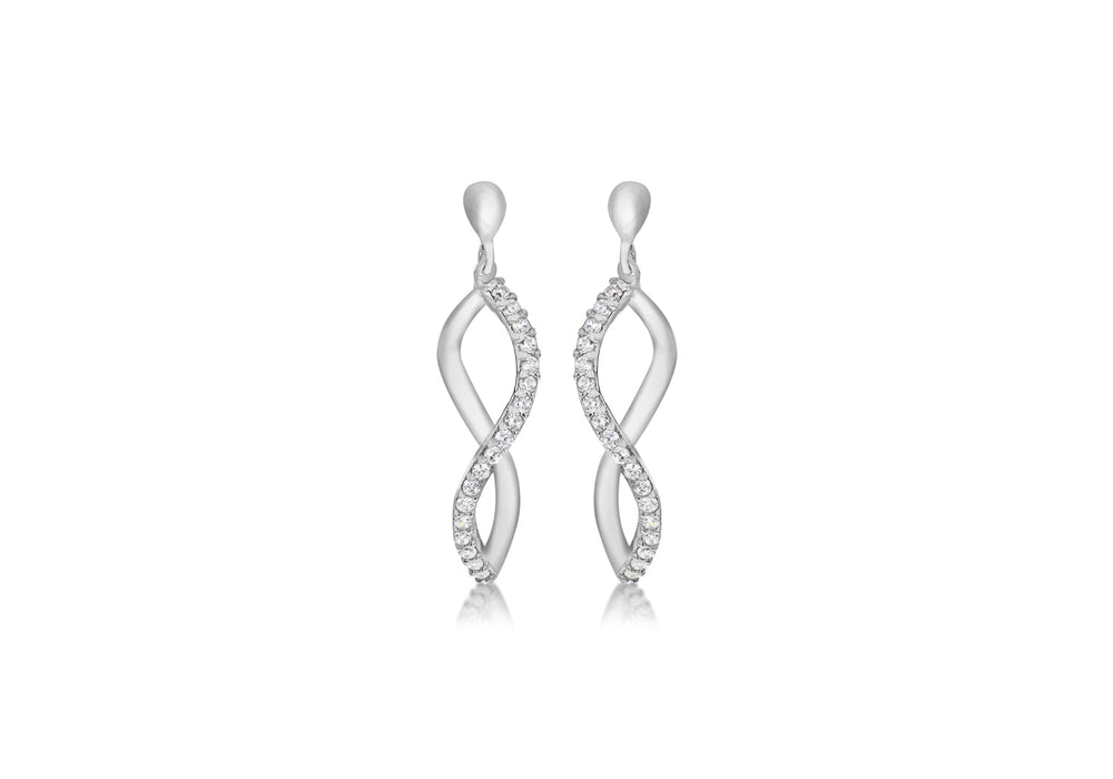 9ct White Gold Zirconia  9mm x 32mm 'Figure 8' Drop Earrings