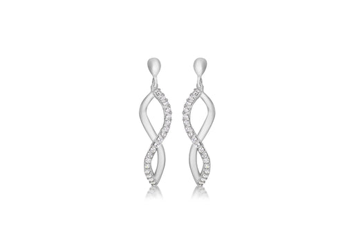 9ct White Gold Zirconia  9mm x 32mm 'Figure 8' Drop Earrings