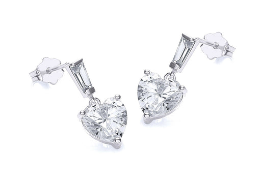 9ct White Gold Zirconia  6mm x 14mm Heart Drop Earrings