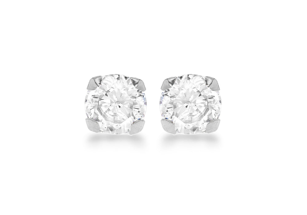 9ct White Gold Round Zirconia  7mm Stud Earrings