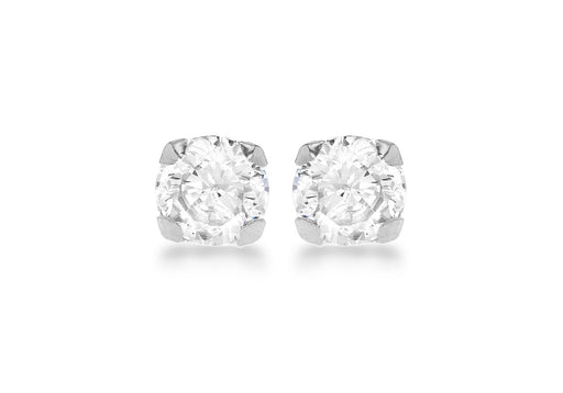 9ct White Gold Round Zirconia  7mm Stud Earrings