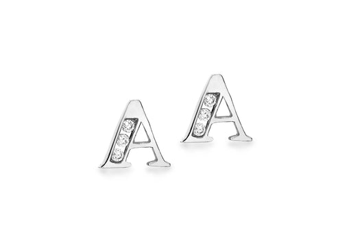 9ct White Gold Zirconia  7mm x 6mm 'A' Initial Stud Earrings