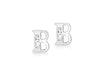 9ct White Gold Zirconia  5mm x 7mm 'B' Initial Stud Earrings