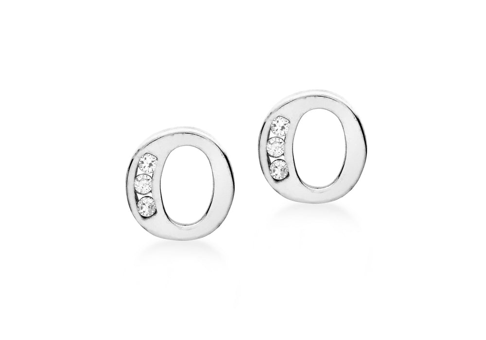 9ct White Gold Zirconia  7mm x 7mm 'O' Initial Stud Earrings