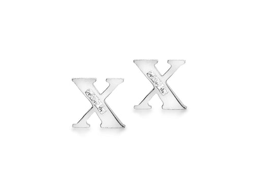 9ct White Gold Zirconia  7mm x 7mm 'X' Initial Stud Earrings