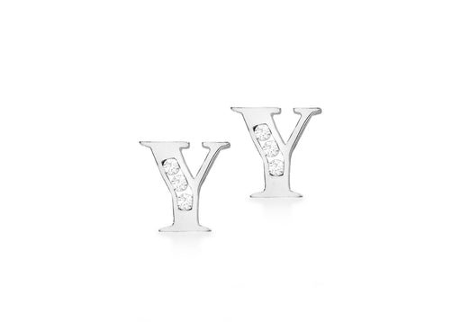 9ct White Gold Zirconia  6mm x 6mm 'Y' Initial Stud Earrings