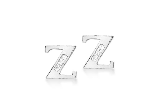 9ct White Gold Zirconia  6mm x 7mm 'Z' Initial Stud Earrings